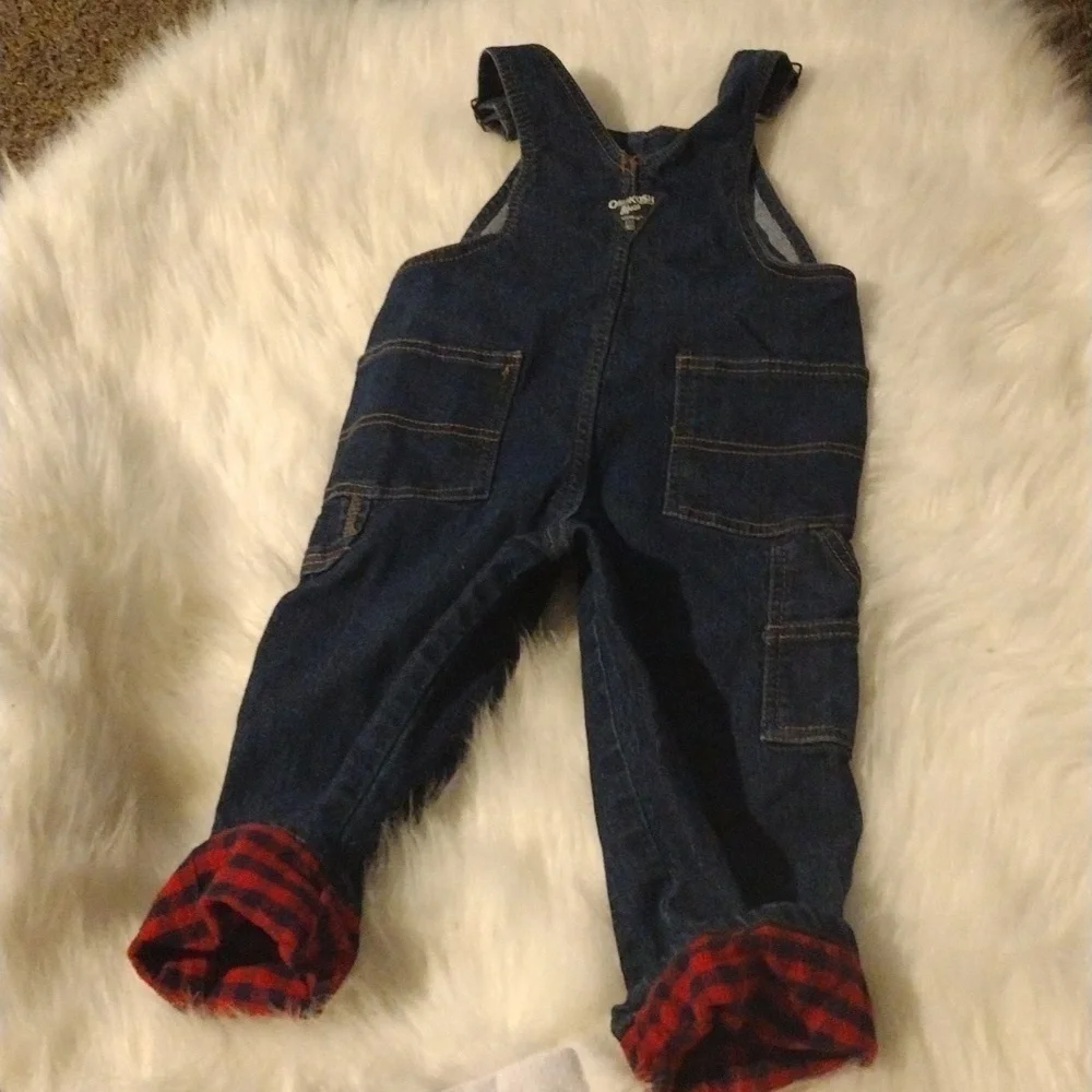 Kids Denim Overalls with Red Plaid Lining